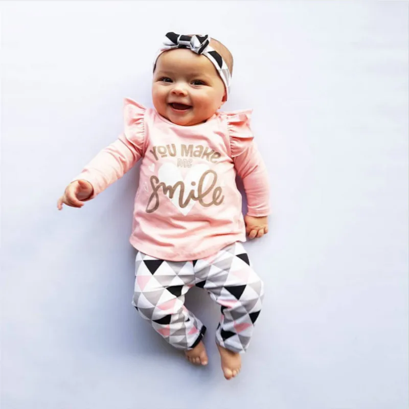 Newborn Baby Kids Girls Clothes Sets Letters Printed Long Sleeve T-shirt Tops+Pants+Headband 3pcs Outfits Clothing Set Baby Gir
Newborn Baby Kids Girls Clothes Sets Letters Printed Long Sleeve T-shirt Tops+Pants+Headband 3pcs Outfits Clothing Set Baby Gir