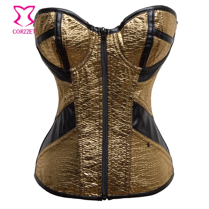 Punk Rock Corpetes E Espartilhos Gothic Zipper Waist Trainer PVC Leather Gold Corset Sexy Women Korsett Waist Slimming Corsets
Punk Rock Corpetes E Espartilhos Gothic Zipper Waist Trainer PVC Leather Gold Corset Sexy Women Korsett Waist Slimming Corsets