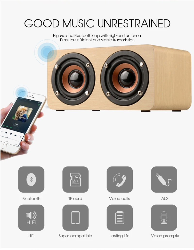 Wireless Bluetooth Portable Wooden Speaker TF Card Mic Wireless Bluetooth Portable Wooden Speaker TF Card Mic