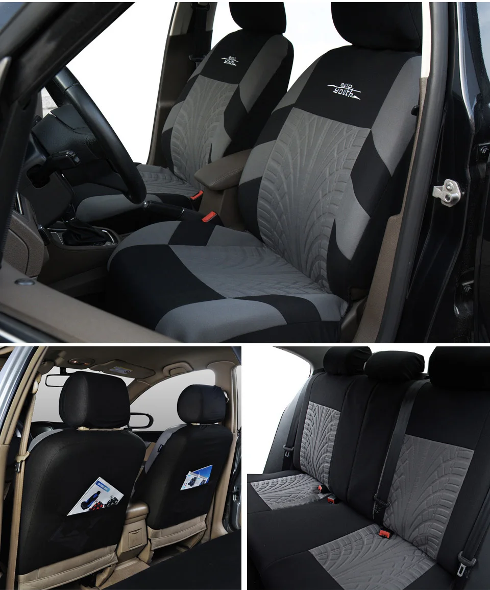 AUTOYOUTH Brand Embroidery Car Seat Covers Set Universal Fit Most Cars Covers with Tire Track Detail Styling Car Seat Protector Sadoun.com