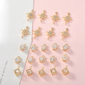 Copper plated 18k True gold stereo square double crane pentagram zircon pendant DIY earrings Jewelry Material Accessories
Copper plated 18k True gold stereo square double crane pentagram zircon pendant DIY earrings Jewelry Material Accessories