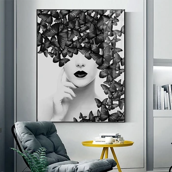 Modern Creative Makeup Woman Butterflies Canvas Paintings Black and White Prints and Posters Wall Art Pictures Living Room Decor
Modern Creative Makeup Woman Butterflies Canvas Paintings Black and White Prints and Posters Wall Art Pictures Living Room Decor