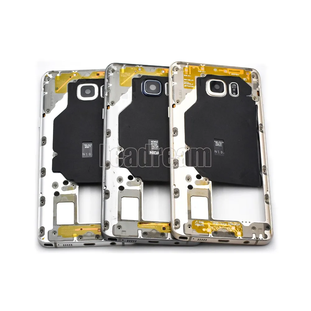 

10pcs/lot DHL For Samsung Galaxy NOTE 5 N920 Middle Frame Housing Bezel With Back Camera Cover Lens and Side Button +NFC