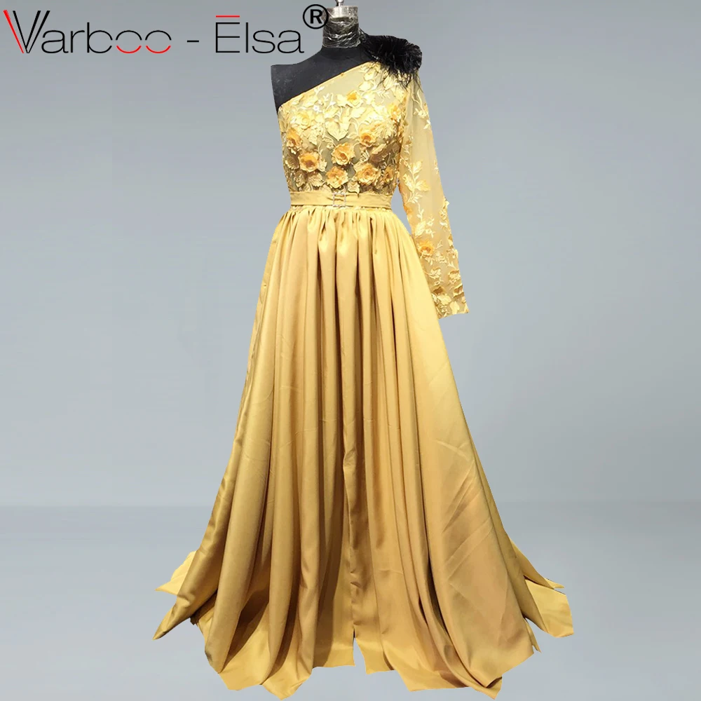 VARBOO_ELSA Long Sleeves yellow Lace with Feathers A-Line One-Shoulder Arabic Evening Dress 2019 kaftan Dubai Formal prom Gowns
VARBOO_ELSA Long Sleeves yellow Lace with Feathers A-Line One-Shoulder Arabic Evening Dress 2019 kaftan Dubai Formal prom Gowns