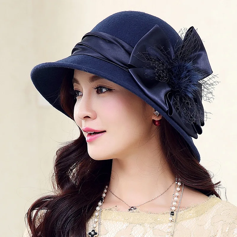 Mother Gift Female Autumn And Winter Headwear Women Banquet Party Large Flower Woolen Fedora Hats Lady Pure Wool Felt Hat
Mother Gift Female Autumn And Winter Headwear Women Banquet Party Large Flower Woolen Fedora Hats Lady Pure Wool Felt Hat