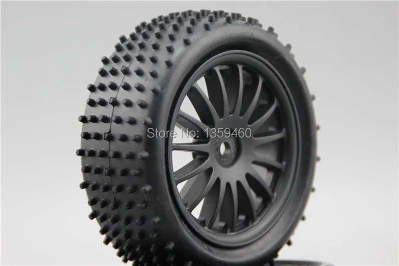 Pre-Glued 4pcs 1/10 Buggy Tires Tyre Cylinder 15 spoke 15% Reinforced Nylon Black Wheel fits for 1:10 4WD Car Tire | Игрушки и хобби