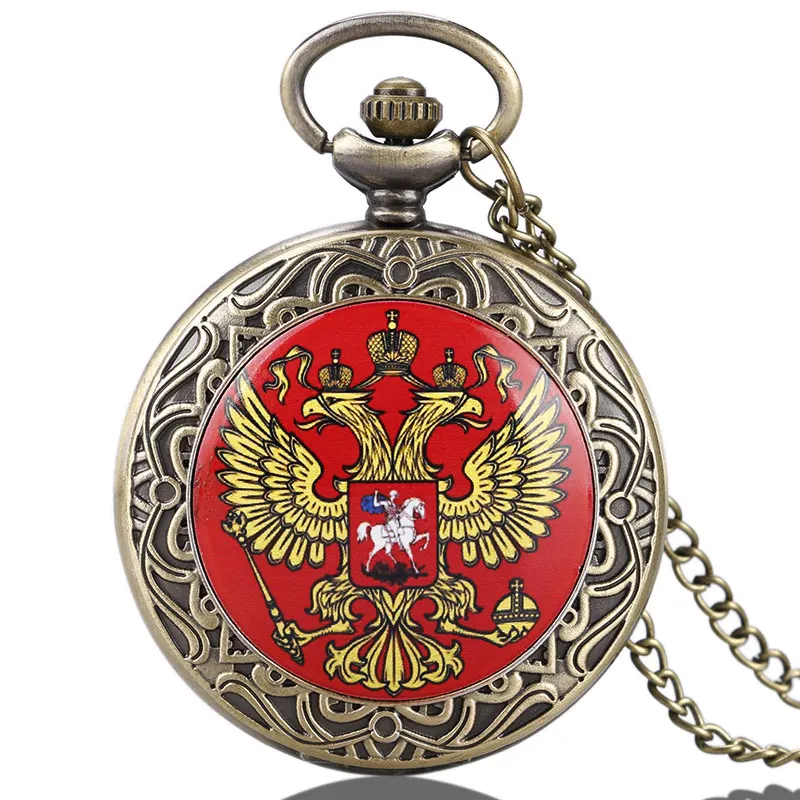 

Vintage Bronze New Russia's Double-headed Eagle Quartz Pocket Watch Men Women Russia Style Pendant Watches High Quality