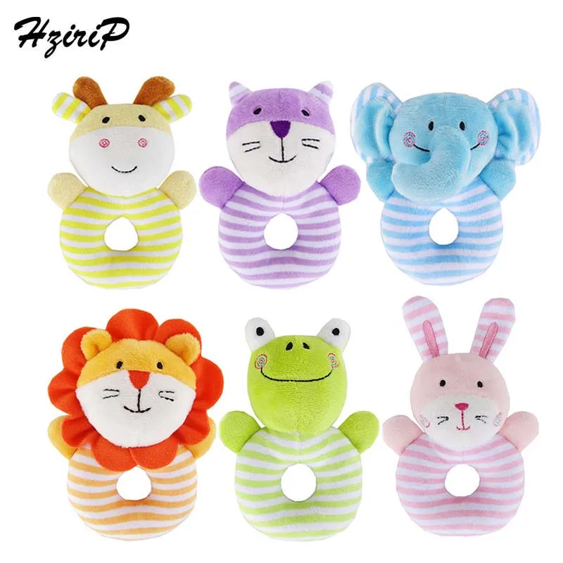 

HziriP Baby Cartoon Animal Shape Frog Lion Giraffe Elephant Rattle Bell Newborn Soft Plush Infant Toys BB Stick Rattle Baby Toys