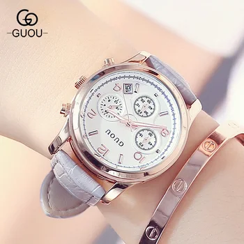GUOU Fashion Women Dress Quartz-Watch Casual Wristwatch Women Relogio Leather 3 Eyes Calendar Watch Clock For Ladies Female
GUOU Fashion Women Dress Quartz-Watch Casual Wristwatch Women Relogio Leather 3 Eyes Calendar Watch Clock For Ladies Female