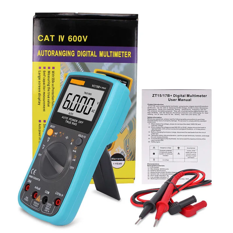 VC15B+ Autoranging Digital Multimeter 6000 Counts Large LCD Screen Display Multimeter Low Voltage Display AC DC Measurement Tool
VC15B+ Autoranging Digital Multimeter 6000 Counts Large LCD Screen Display Multimeter Low Voltage Display AC DC Measurement Tool