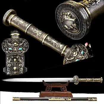 Boutique Chinese Kung Fu Sword Double edge Sharp Han Jian/Strong Metal Handle/Full Tang Folded Damascus Steel Blade/Ebony Wood
Boutique Chinese Kung Fu Sword Double edge Sharp Han Jian/Strong Metal Handle/Full Tang Folded Damascus Steel Blade/Ebony Wood