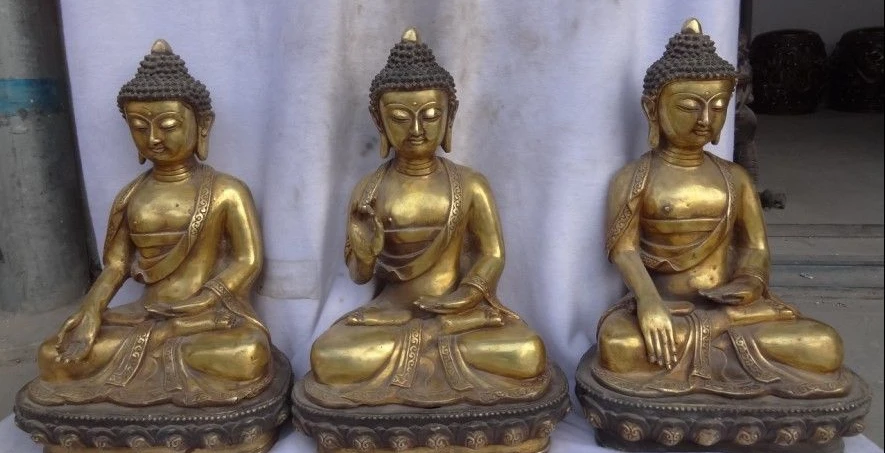 16"Chinese Buddhism Bronze Gold Gilt Western 3 Gods Shakyamuni Buddha Statue Set
16"Chinese Buddhism Bronze Gold Gilt Western 3 Gods Shakyamuni Buddha Statue Set