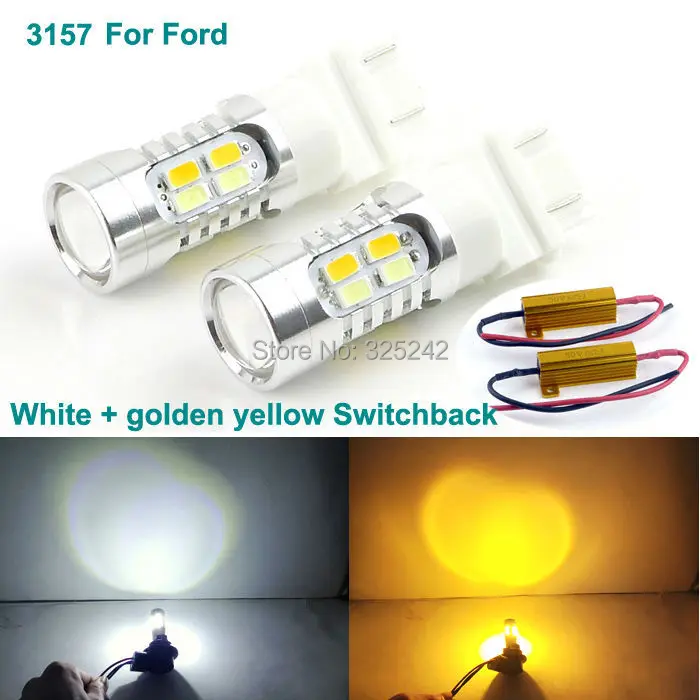 For Ford led light Excellent Ultrabright 3157 Dual-Color Switchback LED Bulbs+Load Resistor,Front turn Signal light
For Ford led light Excellent Ultrabright 3157 Dual-Color Switchback LED Bulbs+Load Resistor,Front turn Signal light