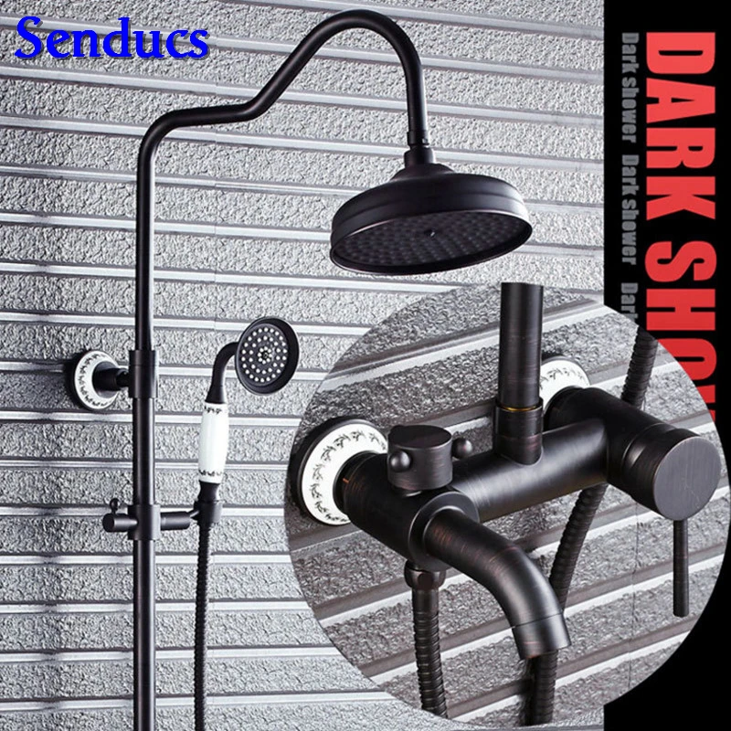 Senducs Bathroom Black Shower System Luxury 8 Inch Rainfall Shower Head Quality Brass Black Bathroom Faucet Hot Cold Shower Set
Senducs Bathroom Black Shower System Luxury 8 Inch Rainfall Shower Head Quality Brass Black Bathroom Faucet Hot Cold Shower Set