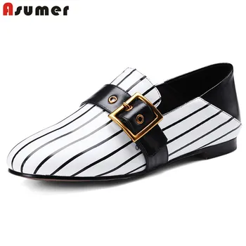 ASUMER 2020 genuine leather black white stripe women flats round toe buckle spring summer casual shoes flat shoes size 33-43 
ASUMER 2020 genuine leather black white stripe women flats round toe buckle spring summer casual shoes flat shoes size 33-43