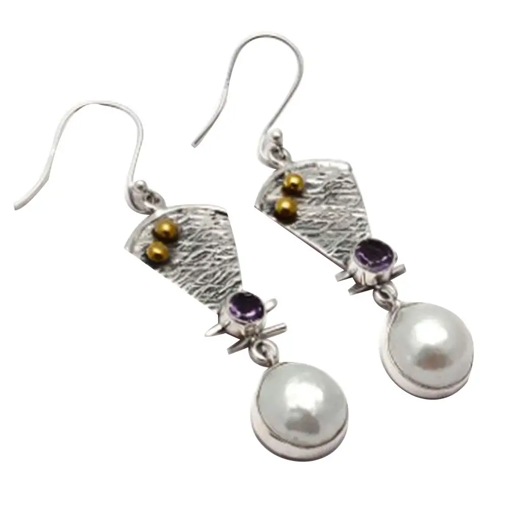 NiaoZaiFei YunZaiKan Genuine Two Tone Pearl + Amethyst 925 Sterling Silver Earrings,58 mm, 2SE0243
NiaoZaiFei YunZaiKan Genuine Two Tone Pearl + Amethyst 925 Sterling Silver Earrings,58 mm, 2SE0243