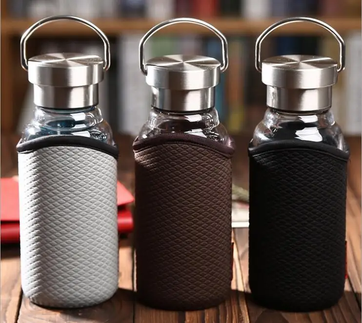 350ML/450ML/550ML black Coffee Gray Portable Healthy Stainless steel lid Glass bottle with Anti-hot bag creative water bottle
350ML/450ML/550ML black Coffee Gray Portable Healthy Stainless steel lid Glass bottle with Anti-hot bag creative water bottle