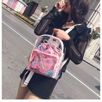 2018 new Transparent pink graffiti drawstring plastic bag menderya Japan and South Korea small fresh large capacity backpack
2018 new Transparent pink graffiti drawstring plastic bag menderya Japan and South Korea small fresh large capacity backpack
