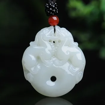 White HETIAN Nephrite Jades doughnut Pendant Necklace Carved Double lion Amulet Men Women Fashion Jewelry Free Chain
White HETIAN Nephrite Jades doughnut Pendant Necklace Carved Double lion Amulet Men Women Fashion Jewelry Free Chain