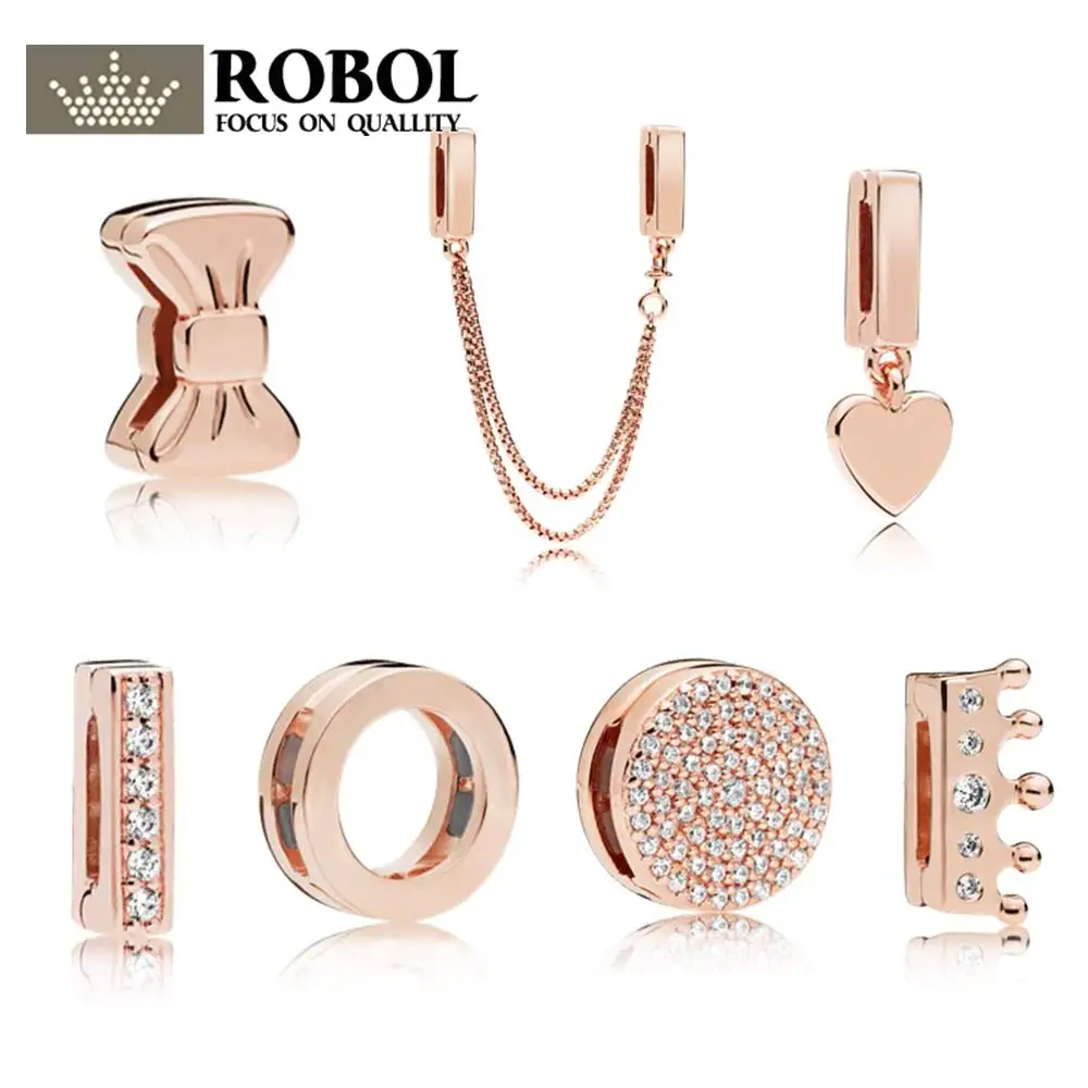 ROBOL Original 925 Sterling Silver Reflexions Dazzling Rose Gold C Silicone Clip Strings Jewelry For Women 1:1 Crown Butterfly
ROBOL Original 925 Sterling Silver Reflexions Dazzling Rose Gold C Silicone Clip Strings Jewelry For Women 1:1 Crown Butterfly