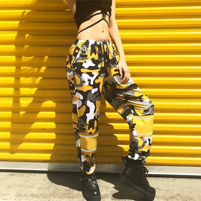 yellow camo cargo pants womens