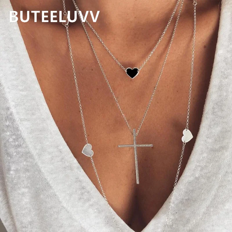 BUTEELUVV Vintage Black Heart Necklace Pendant Jewelry Elegant Silver Color Multi Layered Triple Chains Cross Necklace for Women
BUTEELUVV Vintage Black Heart Necklace Pendant Jewelry Elegant Silver Color Multi Layered Triple Chains Cross Necklace for Women
