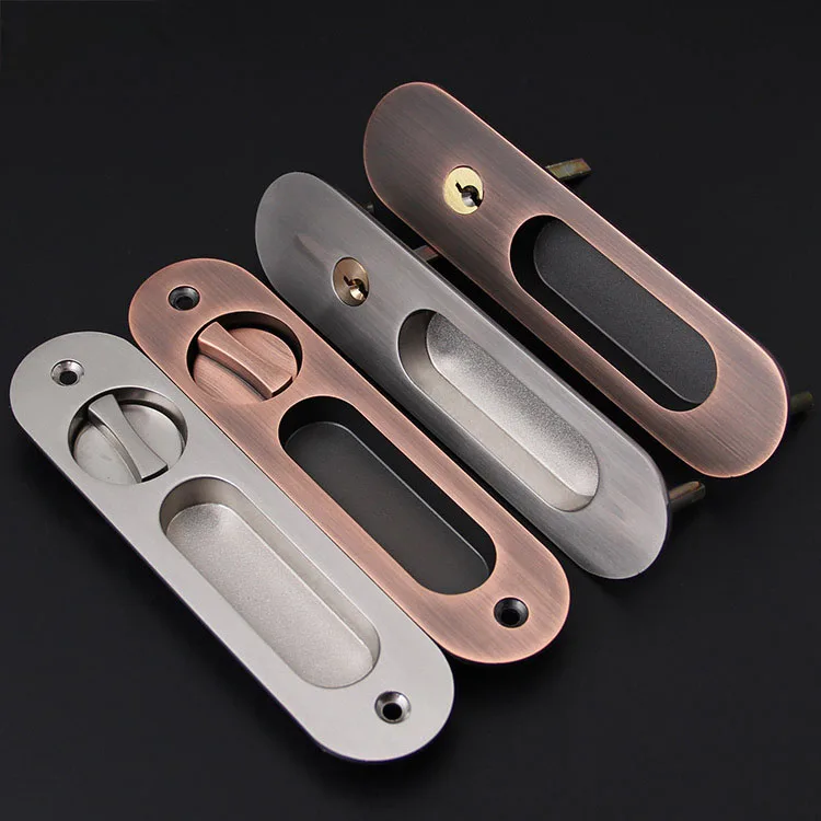 Zinc Alloy Invisible Door Locks Handle with Keys for Sliding Barn Wooden Door Furniture Hardware