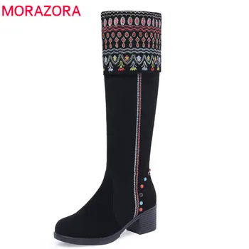 MORAZORA 2020 top quality cow suede leather boots women round toe square heels shoes embroider zipper knee high boots female
MORAZORA 2020 top quality cow suede leather boots women round toe square heels shoes embroider zipper knee high boots female