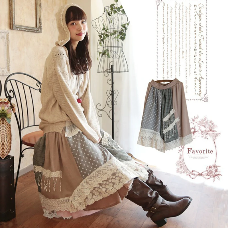 Spring Autumn Mori Girl Vintage Plaid Lace Applique Skirts Women Cute Lolita Style Patchwork All Match Kawaii Dolly Skirt X065
Spring Autumn Mori Girl Vintage Plaid Lace Applique Skirts Women Cute Lolita Style Patchwork All Match Kawaii Dolly Skirt X065