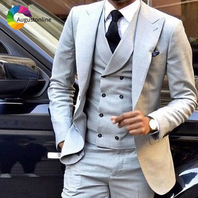 

Grey Men's Classic Suits for Wedding Wide Peaked Lapel Slim Fit Groom Tuxedos 3Piece Pants Vest Man Blazers Costume Homme Ternos