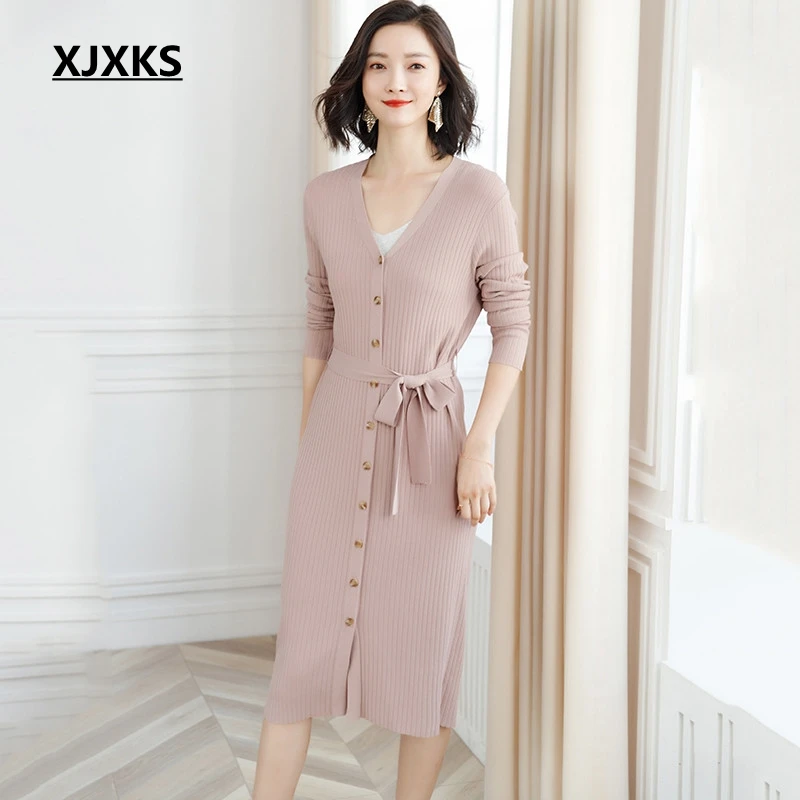 XJXKS v-neck high-ends elegant style women cardigan sweater sashes design fashion knitting ladies woman clothes sweater coat
XJXKS v-neck high-ends elegant style women cardigan sweater sashes design fashion knitting ladies woman clothes sweater coat