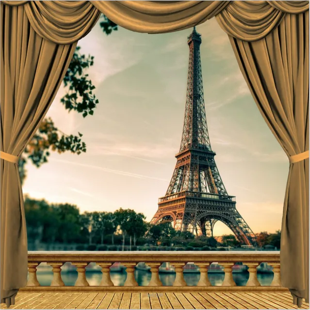 Online 10x10ft Paris Eiffel Tower River Wooden Balcony View 10x10ft Paris Eiffel Tower River Wooden Balcony View Tan D Curtain Custom Photography Studio Backdrop Backgrounds Vinyl 3x3m