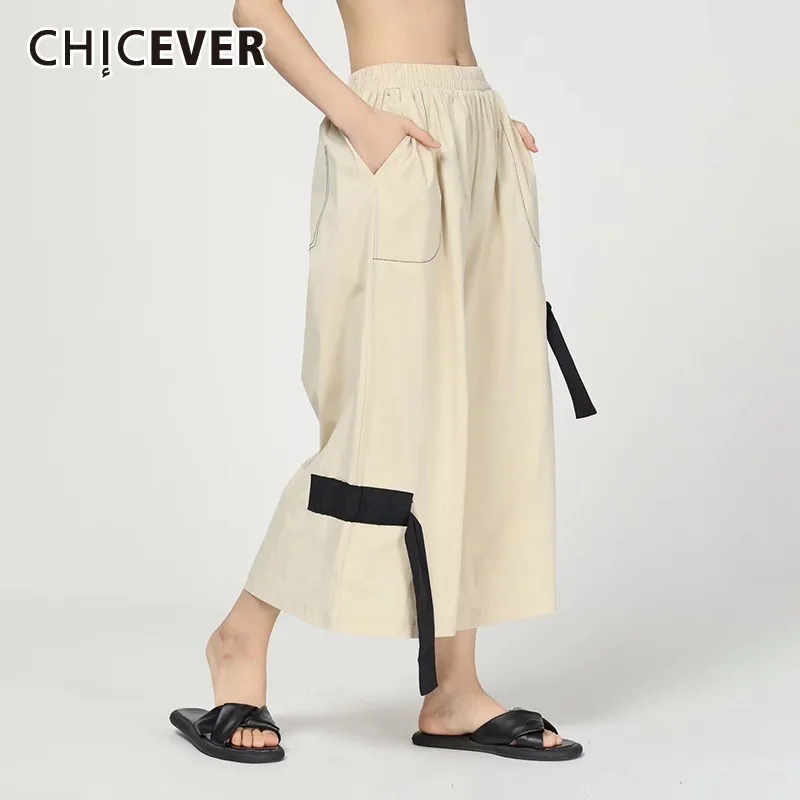 CHICEVER Summer Casual Solid Patchwork Ribbon Women Pant Elastic Mid Waist Pockets Loose Slim Ankle Length Wide Leg Pants 2019
CHICEVER Summer Casual Solid Patchwork Ribbon Women Pant Elastic Mid Waist Pockets Loose Slim Ankle Length Wide Leg Pants 2019