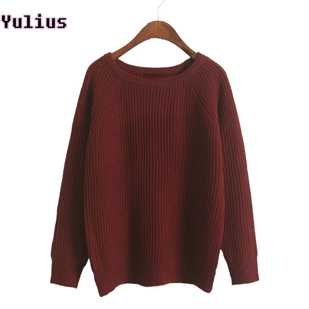 New Women Korean Fashion Winter Casual Kintted Loose Pullover Scoop Neck Sweater