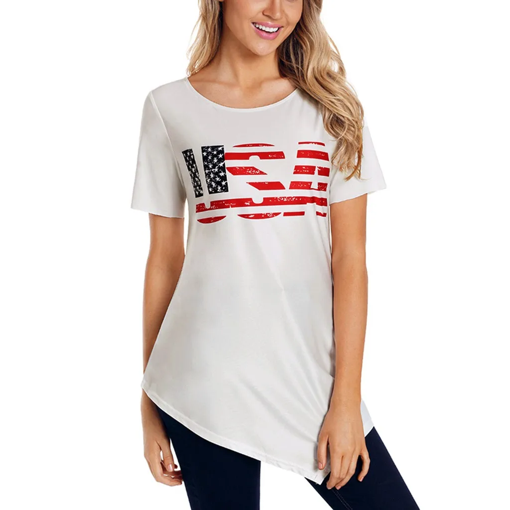 2019 Woman Short Sleeve blouse Shirt O-neck Irregular Asymmetrical Independence Day American Flag Print Top#D10
2019 Woman Short Sleeve blouse Shirt O-neck Irregular Asymmetrical Independence Day American Flag Print Top#D10
