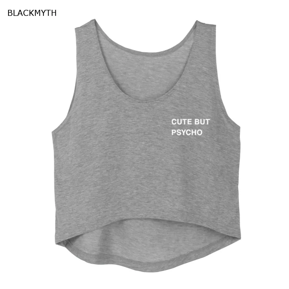 

BLACKMYTH Women CUTE BUT PSYCHO Letters Print Slim T shirts Funny Top Tee Crop Tanks Top S M L XL XXL