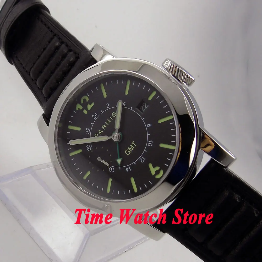 44mm Parnis GMT mens watch 707 black dial luminous sapphire glass date window ST 2557 Automatic movement
44mm Parnis GMT mens watch 707 black dial luminous sapphire glass date window ST 2557 Automatic movement
