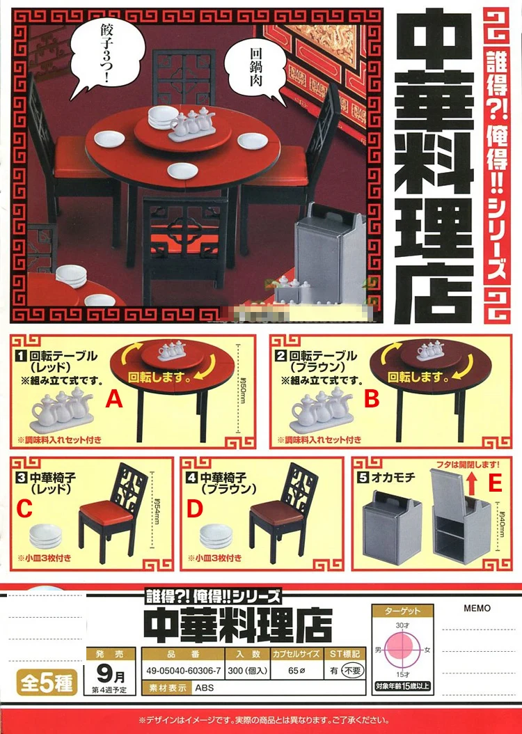 Japan original capsule toys Chinese restaurant Stool cabinet table series 5 sets Furniture toys match mini forest animal family
Japan original capsule toys Chinese restaurant Stool cabinet table series 5 sets Furniture toys match mini forest animal family