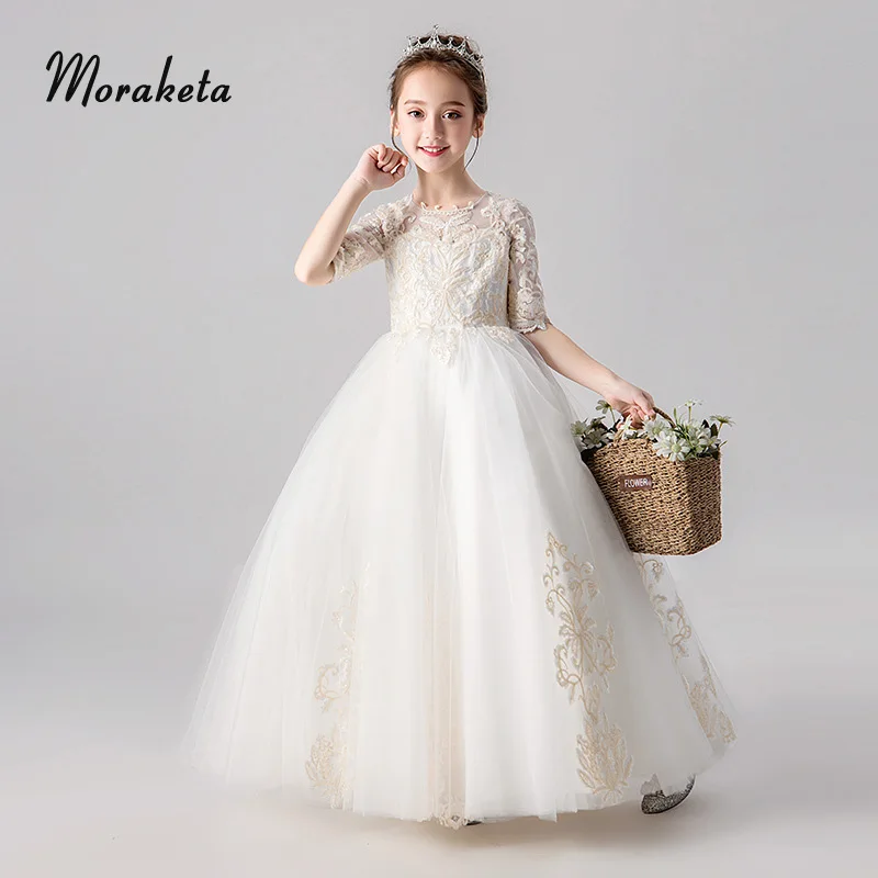 Ball Gown Floor-Length Long First Communion Dresses 2019 Lace Appliques Tulle Princess Flower Girl Dress With Half Sleeves
Ball Gown Floor-Length Long First Communion Dresses 2019 Lace Appliques Tulle Princess Flower Girl Dress With Half Sleeves