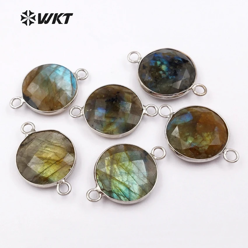 

WT-C239 2018 Mini Natural Labradorite Necklaces Connector Round Shape Silver Electroplated Unique Stone Jewelry