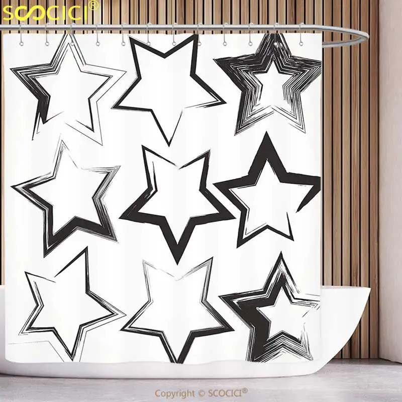 Waterproof Shower Curtain Grunge Set Of Grunge Star Brush Strokes With Different Borders And Angles Artisan Print Black White
Waterproof Shower Curtain Grunge Set Of Grunge Star Brush Strokes With Different Borders And Angles Artisan Print Black White