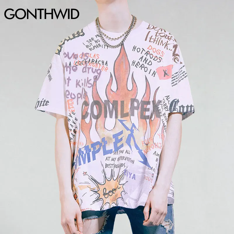 GONTHWID Gothic Graffiti Flame Trasher T Shirts 2019 Mens Funny Skeleton Skull Printed Oversized Tees Hip Hop Casual Tshirts
GONTHWID Gothic Graffiti Flame Trasher T Shirts 2019 Mens Funny Skeleton Skull Printed Oversized Tees Hip Hop Casual Tshirts