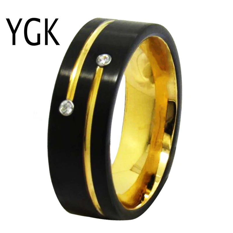 YGK Wedding Jewelry Matte Black With Golden Grooves CZ Tungsten Rings for Men's Bridegroom Wedding Engagement Anniversary Ring
YGK Wedding Jewelry Matte Black With Golden Grooves CZ Tungsten Rings for Men's Bridegroom Wedding Engagement Anniversary Ring