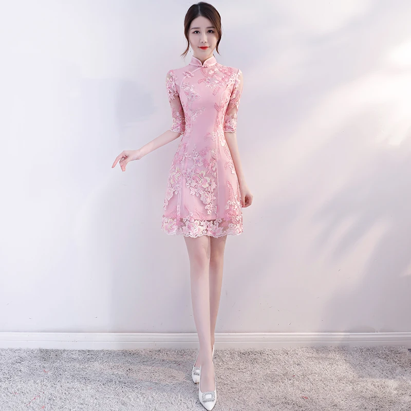 2019 lot national wind women's lace short cheongsam sexy tang suit cheongsam lace chinese dress pink black
2019 lot national wind women's lace short cheongsam sexy tang suit cheongsam lace chinese dress pink black