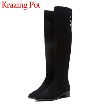 Popular slender over-the-knee boots big size med square heels cow suede balck color almond shaped toe european woman boots L04 
Popular slender over-the-knee boots big size med square heels cow suede balck color almond shaped toe european woman boots L04