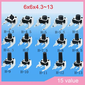 15valuesx10pcs=150pcs Tact Switch Kit 6*6*4.3~13mm Horizontal with Stand Tactile Push Button Switches 6*6 mm Micro Switch
15valuesx10pcs=150pcs Tact Switch Kit 6*6*4.3~13mm Horizontal with Stand Tactile Push Button Switches 6*6 mm Micro Switch