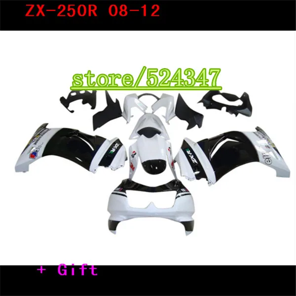 

Injection FAbrica de encargo kit For Kawasaki 2008 2010 2012 Ninja EX250 250 08 12 ZX 250R blanco negro carenado de la kits