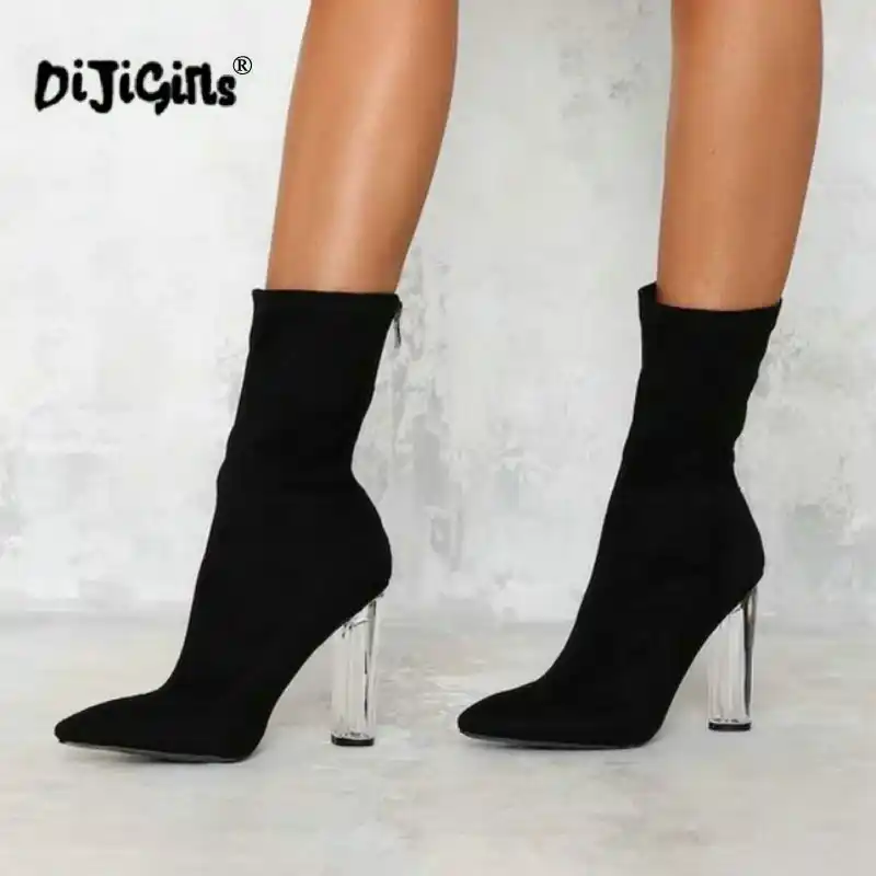 black booties with clear heel