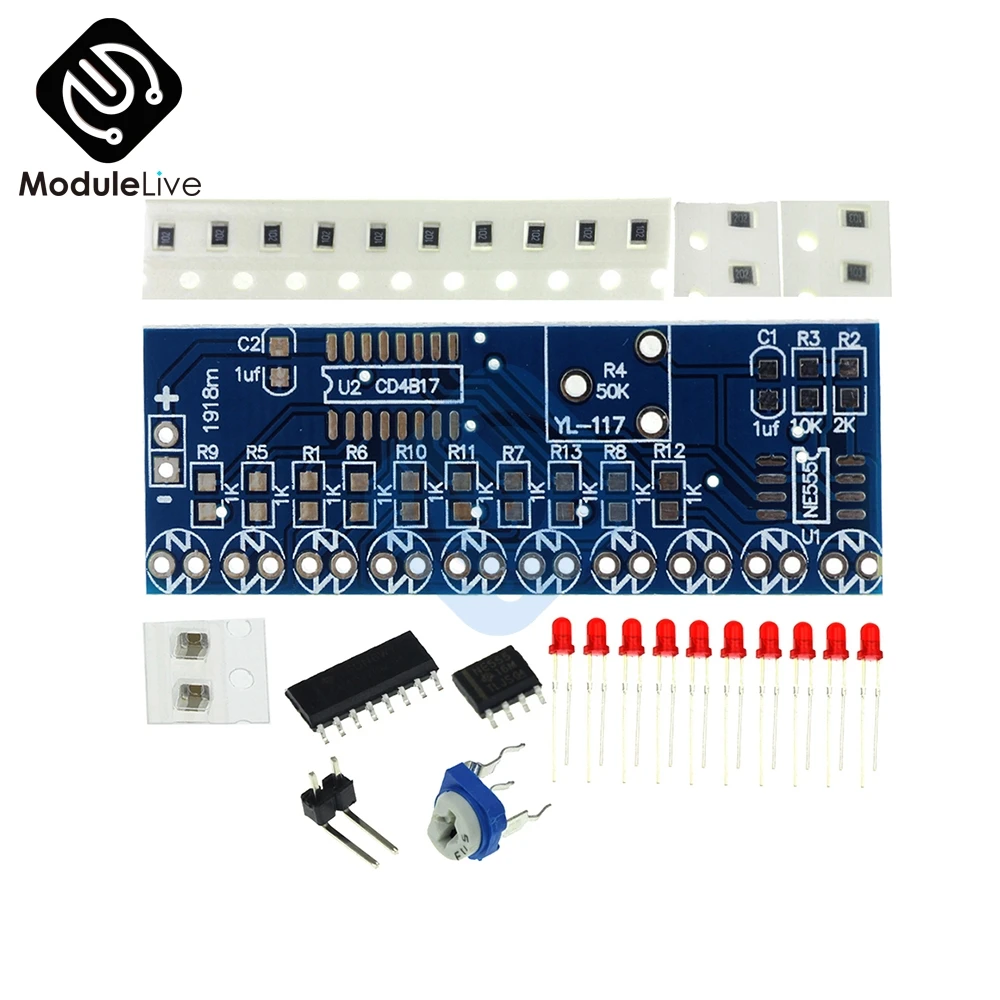 NE555 CD4017 Running LED Flow Light Electronic Production Suite Board DIY Kit Module Capacitor Control Oscillator Clock Siganal
NE555 CD4017 Running LED Flow Light Electronic Production Suite Board DIY Kit Module Capacitor Control Oscillator Clock Siganal