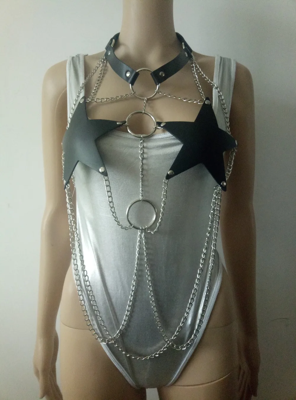 New Fashion Style Women Pentagram bra Leather Harness Plastic Beach Neck Chain Choker Silver Chains Necklace Jewelry WRB1103
New Fashion Style Women Pentagram bra Leather Harness Plastic Beach Neck Chain Choker Silver Chains Necklace Jewelry WRB1103
